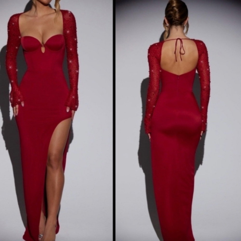 Chic Long Sleeve Red Dress